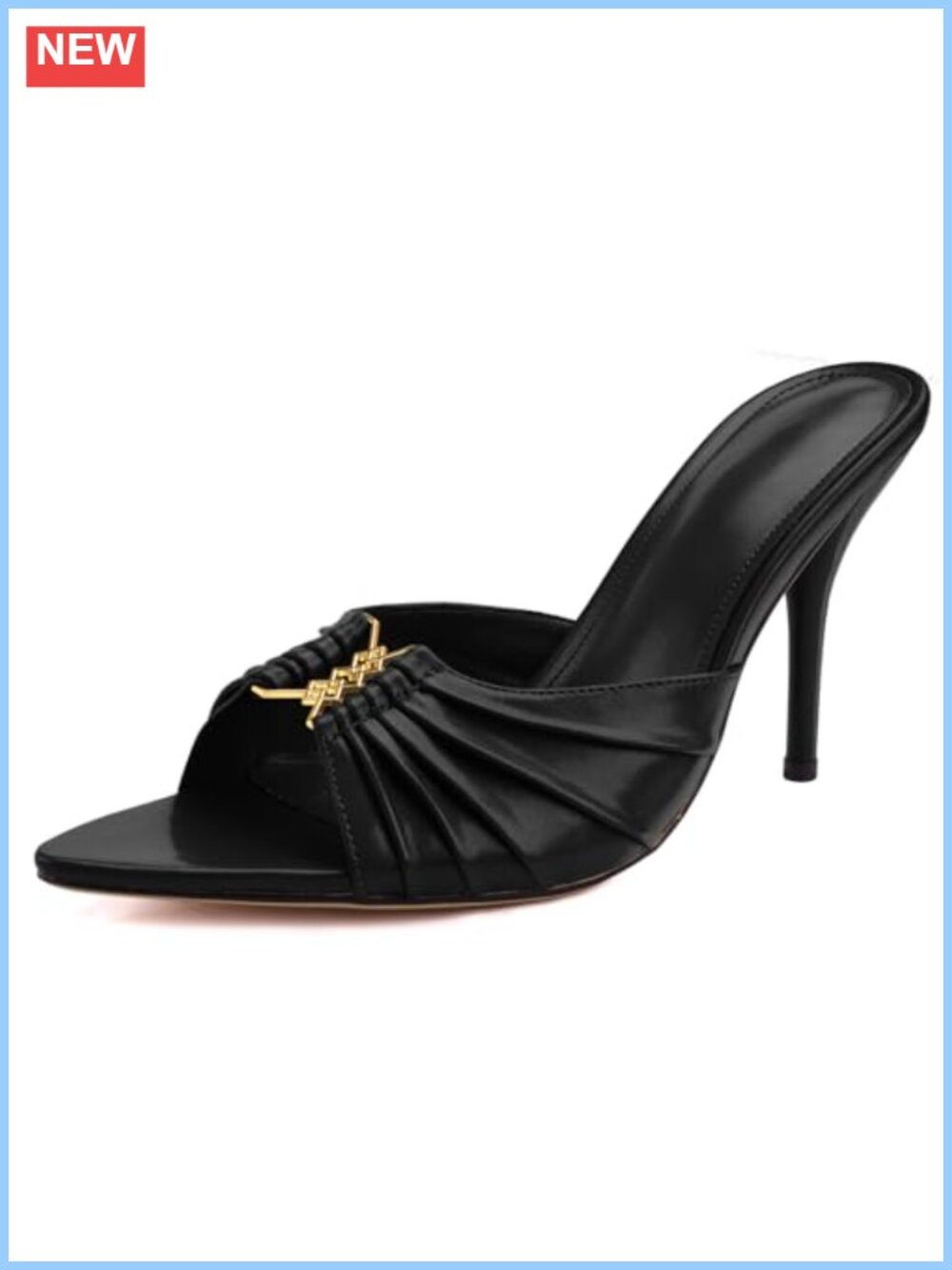 Pointed Toe Stiletto Mules Faux Leather Peep Toe Slip On Heels